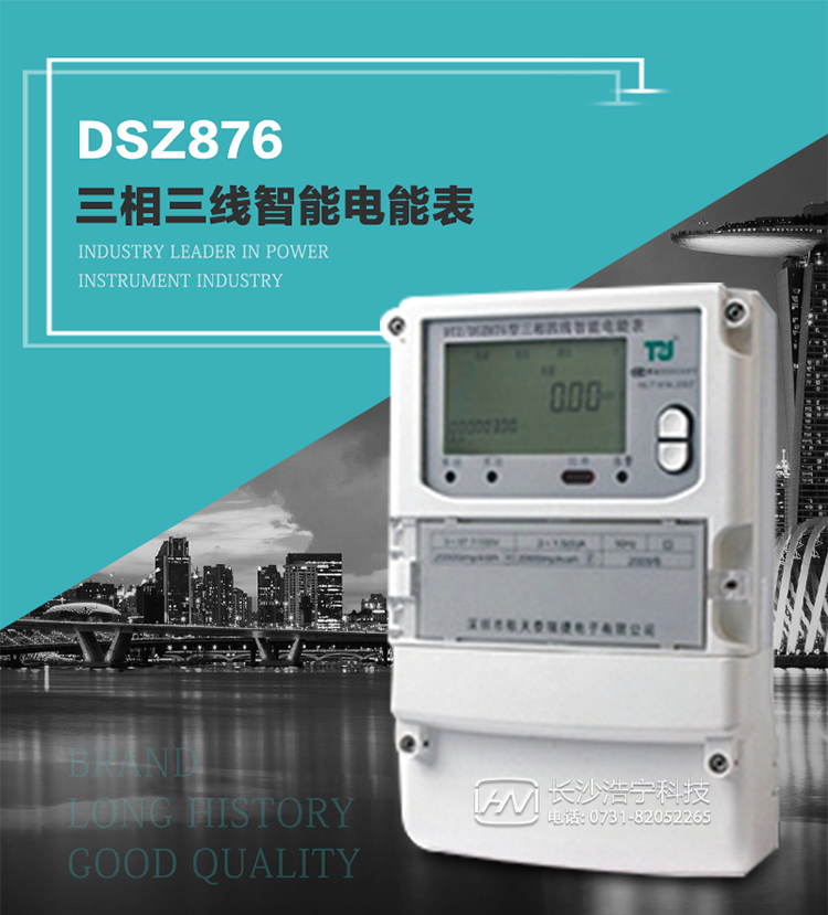 產品介紹
DSZ876型智能電能表是采用大規模集成電路，應用數字采樣處理技術及SMT工藝，根據工業用戶實際用電狀況所設計制造的具有現代先進水平的儀表。
該表性能指標符合GB/T 17215.321-2008《交流電測量設備 特殊要求》第21部分靜止式有功電能表（1級和2級）、GB/T 17215.322-2008《交流電測量設備 特殊要求》第22部分靜止式有功電能表（0.2S級和0.5S級）國家標準和DL/T 614–2007《多功能電能表》標準，其通信符合DL/T645–2007《多功能電能表通信協議》的要求，并兼容DL/T645–1997《多功能表通信規約》的要求，可根據功能定制需求符合多功能電能表的各項技術要求。